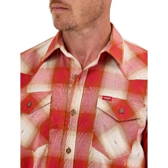 Wrangler Shirt Men's Size 2XL Cinnamon Stick Plaid Short Sleeve Collar Western - Picture 5 of 11